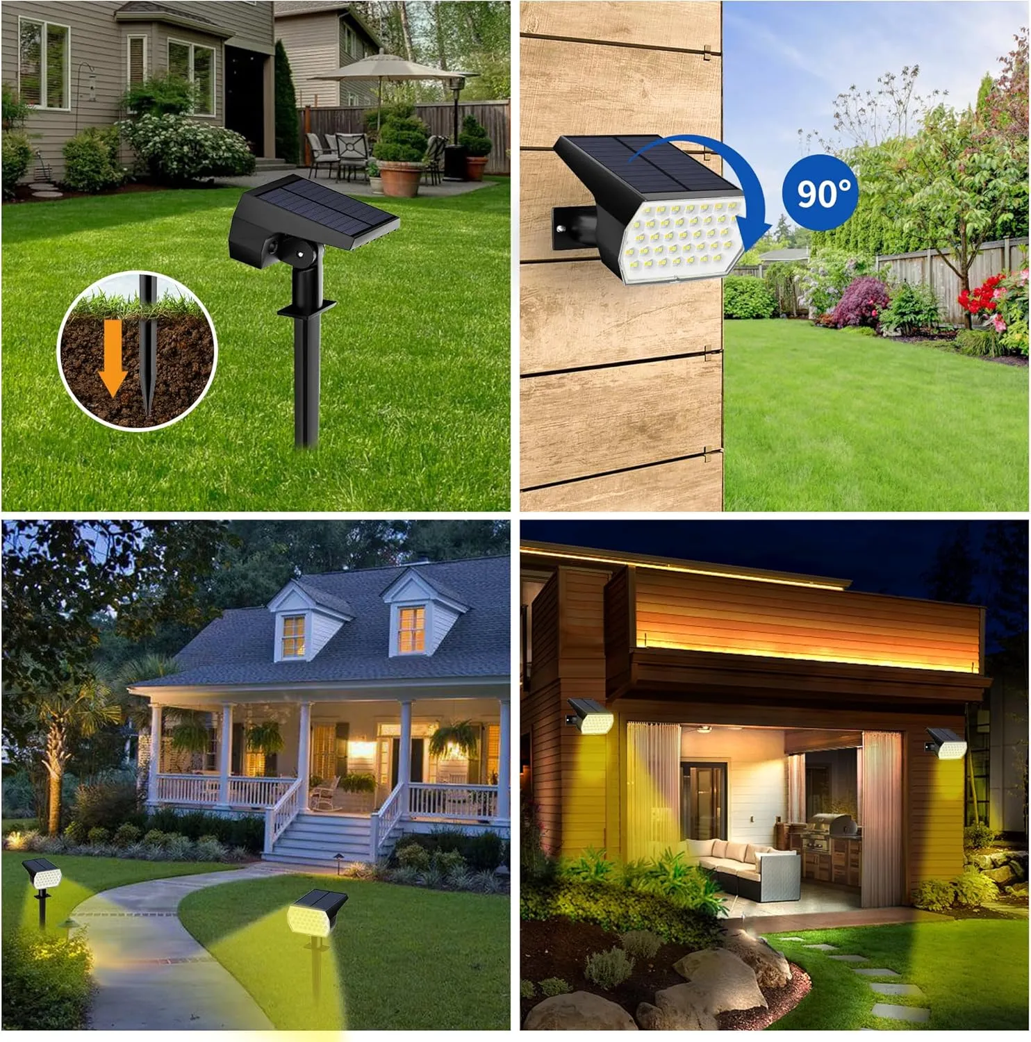 Solar Spot Lights Outdoor - 74 LED 3 Lighting Modes 2-in-1 Solar Landscape Spotlights, IP65 Waterproof Outdoor Solar Lights for Yard Garden Pathway Outside Landscape - 4PK