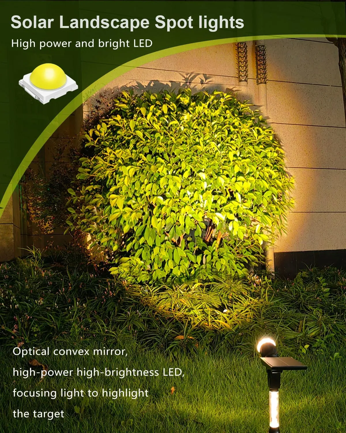 Solar Spot Lights Outdoor Waterproof IP65, 180 Lumens 3000K Warm White Solar Powered Outdoor Lights, Smart Circuit for All-Night Illumination Outdoor Solar Lights for Yard, House, Garden, Pathway, 4PK
