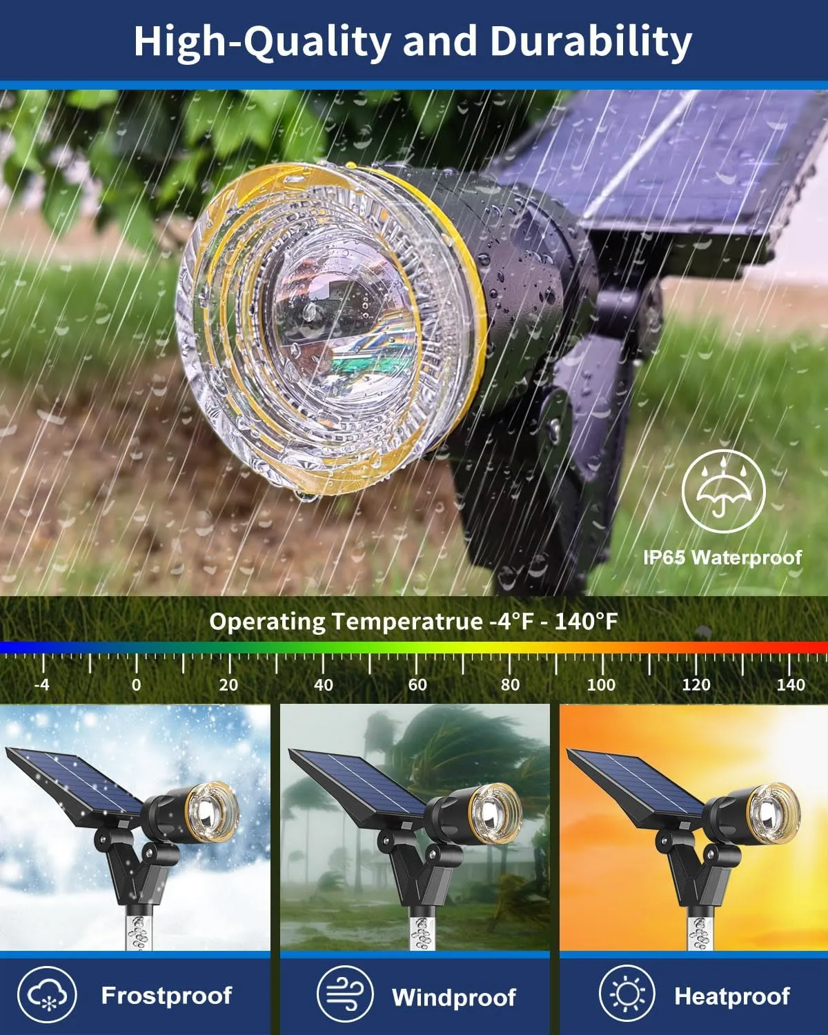 Solar Spot Lights Outdoor Waterproof IP65, 180 Lumens 3000K Warm White Solar Powered Outdoor Lights, Smart Circuit for All-Night Illumination Outdoor Solar Lights for Yard, House, Garden, Pathway, 4PK