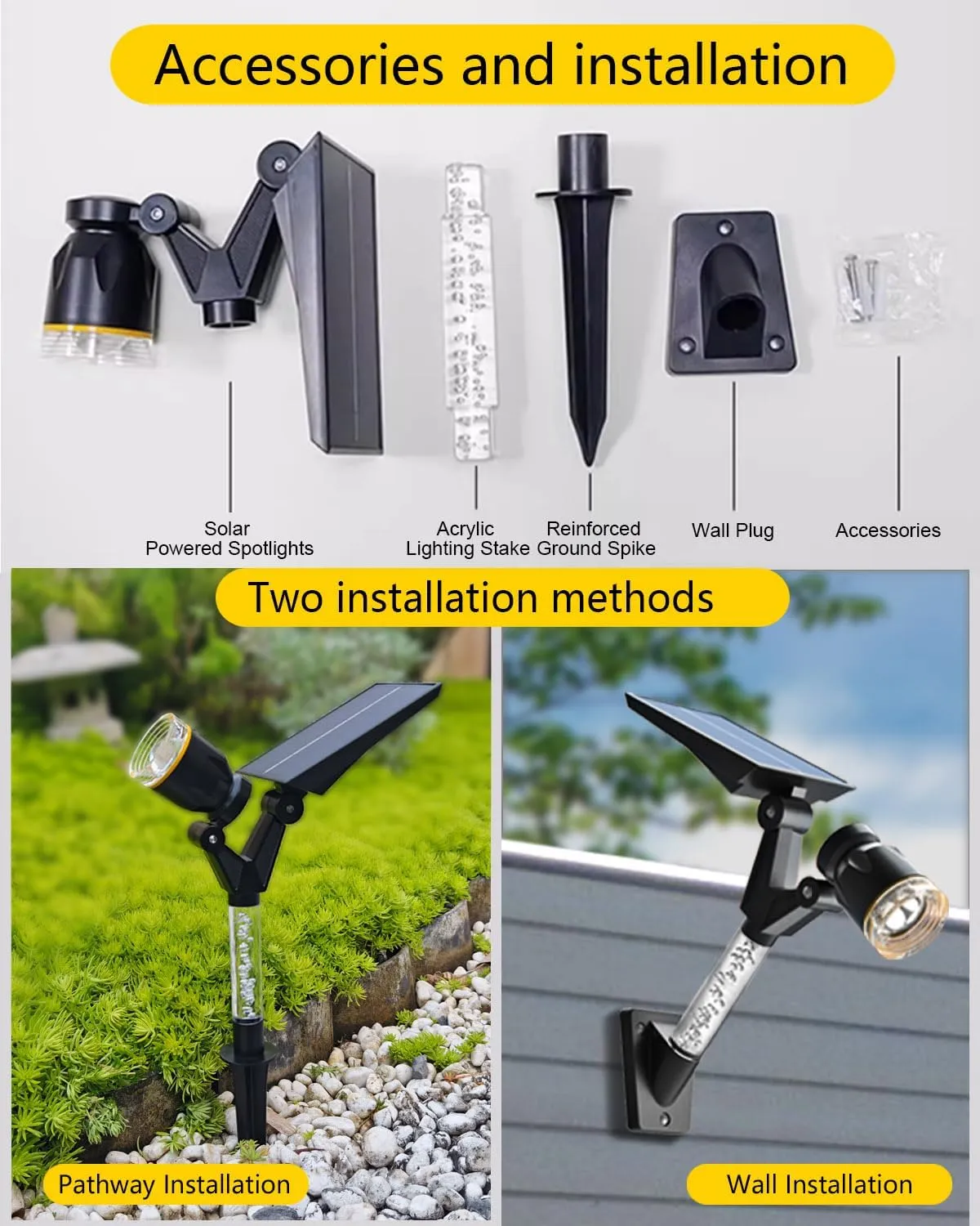 Solar Spot Lights Outdoor Waterproof IP65, 180 Lumens 3000K Warm White Solar Powered Outdoor Lights, Smart Circuit for All-Night Illumination Outdoor Solar Lights for Yard, House, Garden, Pathway, 4PK