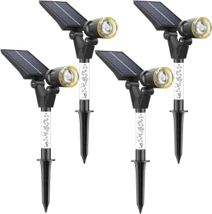 Solar Spot Lights Outdoor Waterproof IP65, 180 Lumens 3000K Warm White Solar Powered Outdoor Lights, Smart Circuit for All-Night Illumination Outdoor Solar Lights for Yard, House, Garden, Pathway, 4PK