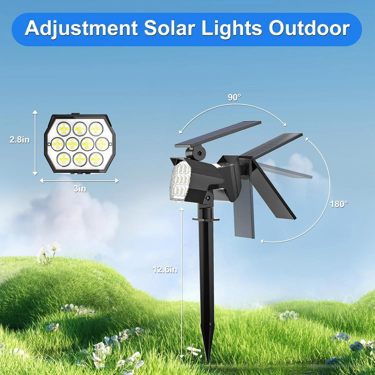 Solar Spot Lights Outdoor Waterproof IP67, 6 Pack - 50 LED Adjustable Solar Powered Landscape Spotlight with 3 Lighting Modes, Stake Light for Outside Yard Lawn Pathway Tree (Cool White)