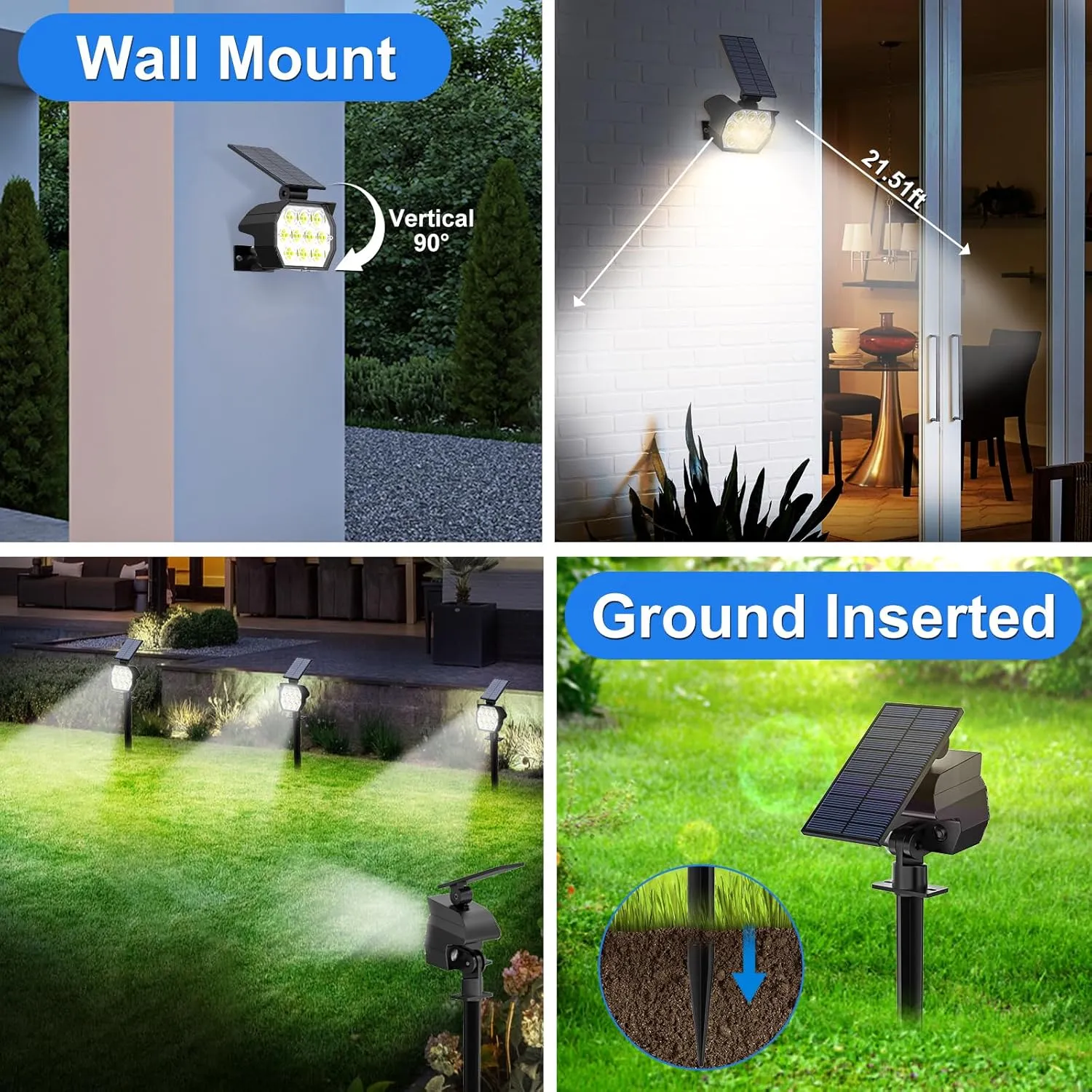 Solar Spot Lights Outdoor Waterproof IP67, 6 Pack - 50 LED Adjustable Solar Powered Landscape Spotlight with 3 Lighting Modes, Stake Light for Outside Yard Lawn Pathway Tree (Cool White)