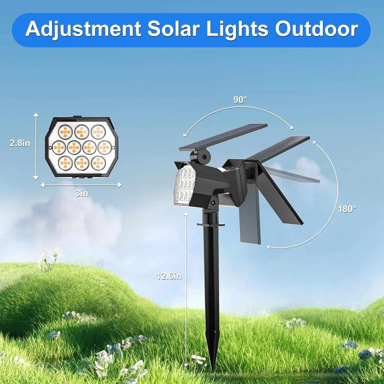 Solar Spot Lights Outdoor Waterproof IP67, 6 Pack - 50 LED Adjustable Solar Powered Landscape Spotlight with 3 Lighting Modes, Stake Light for Outside Yard Lawn Pathway Tree (Warm White)