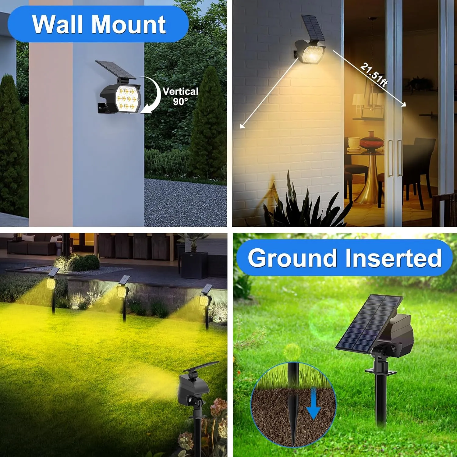 Solar Spot Lights Outdoor Waterproof IP67, 6 Pack - 50 LED Adjustable Solar Powered Landscape Spotlight with 3 Lighting Modes, Stake Light for Outside Yard Lawn Pathway Tree (Warm White)