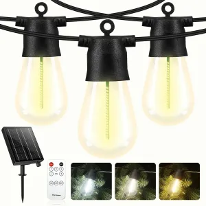 Solar String Lights for Outside 49Ft Solar Outdoor String Lights USB Rechargeable Dimmable Waterproof S14 Patio Lights with Remote 25 Shatterproof Bulbs Hanging Lights for Garden Porch Party Christmas