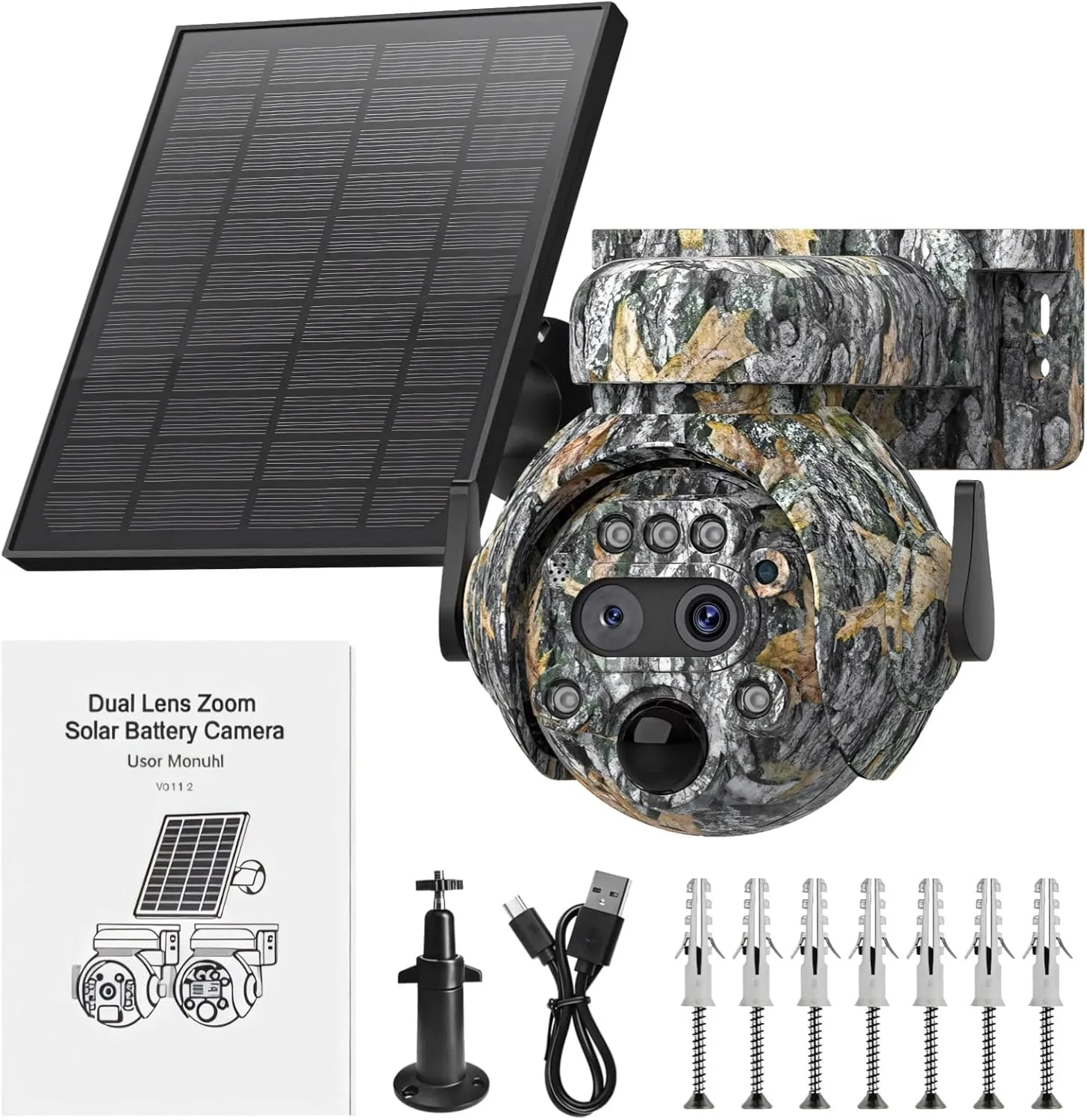 Solar Trail Camera, 6Mp, 12X Zoom, Ip65 Waterproof, Wireless 360° View, Color Night Vision
