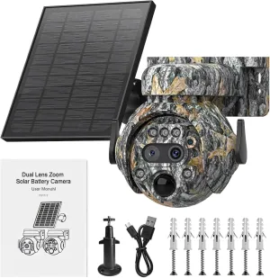 Solar Trail Camera, 6Mp, 12X Zoom, Ip65 Waterproof, Wireless 360° View, Color Night Vision