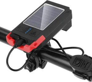 Solar USB Reable Bike Head Front Waterproof Flash Night Riding Lamp with Horn