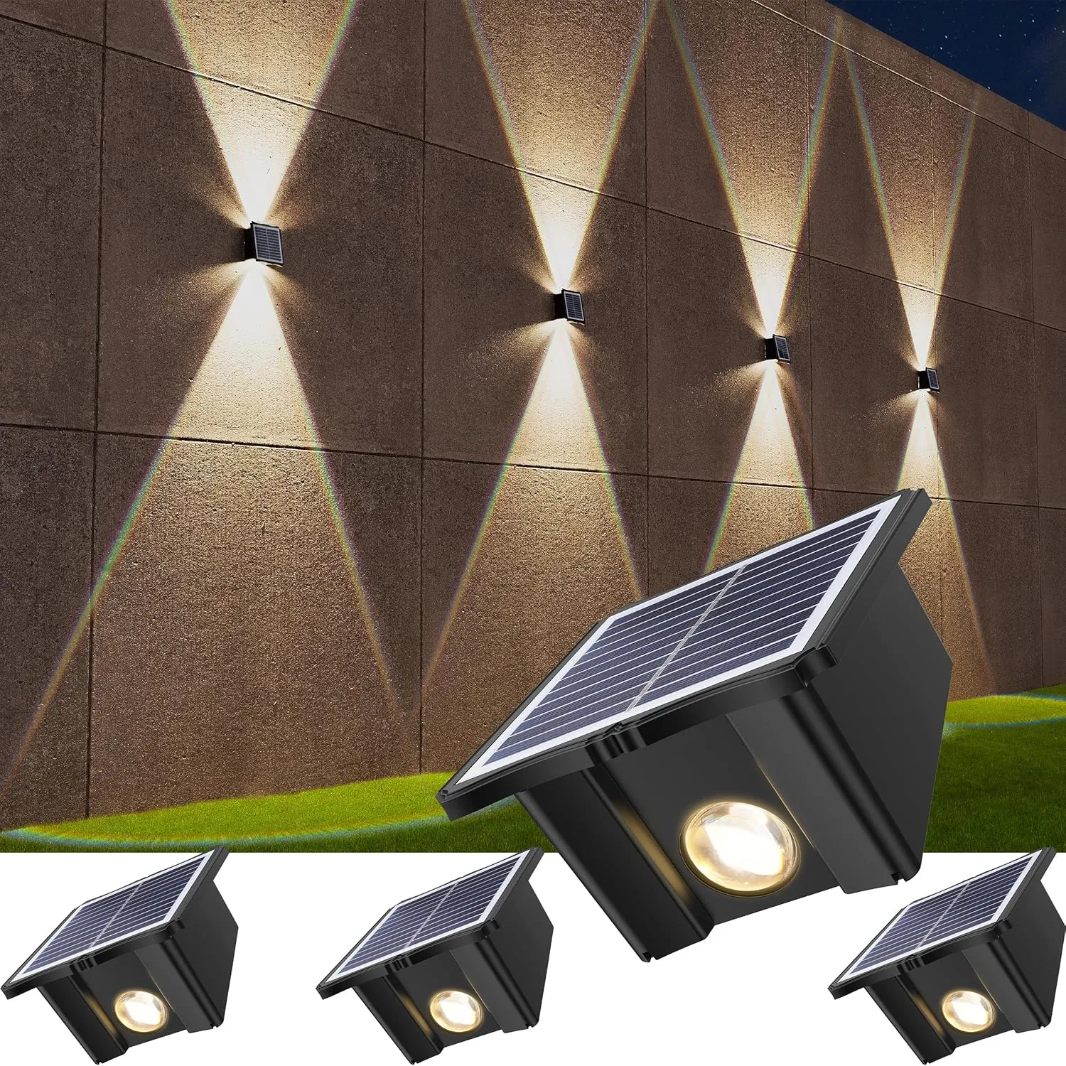 Solar Wall Lights Outdoor 6500K 3000K, 4 Pack 1500mAh Wall Lights Solar Powered, IP65 Outdoor Up and Down Solar Lighting for Wall