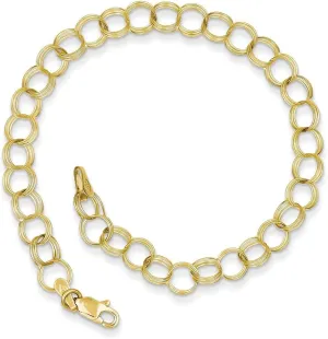 Solid 10k Yellow Gold Triple Link Charm Bracelet - with Secure Lobster Lock Clasp 8"