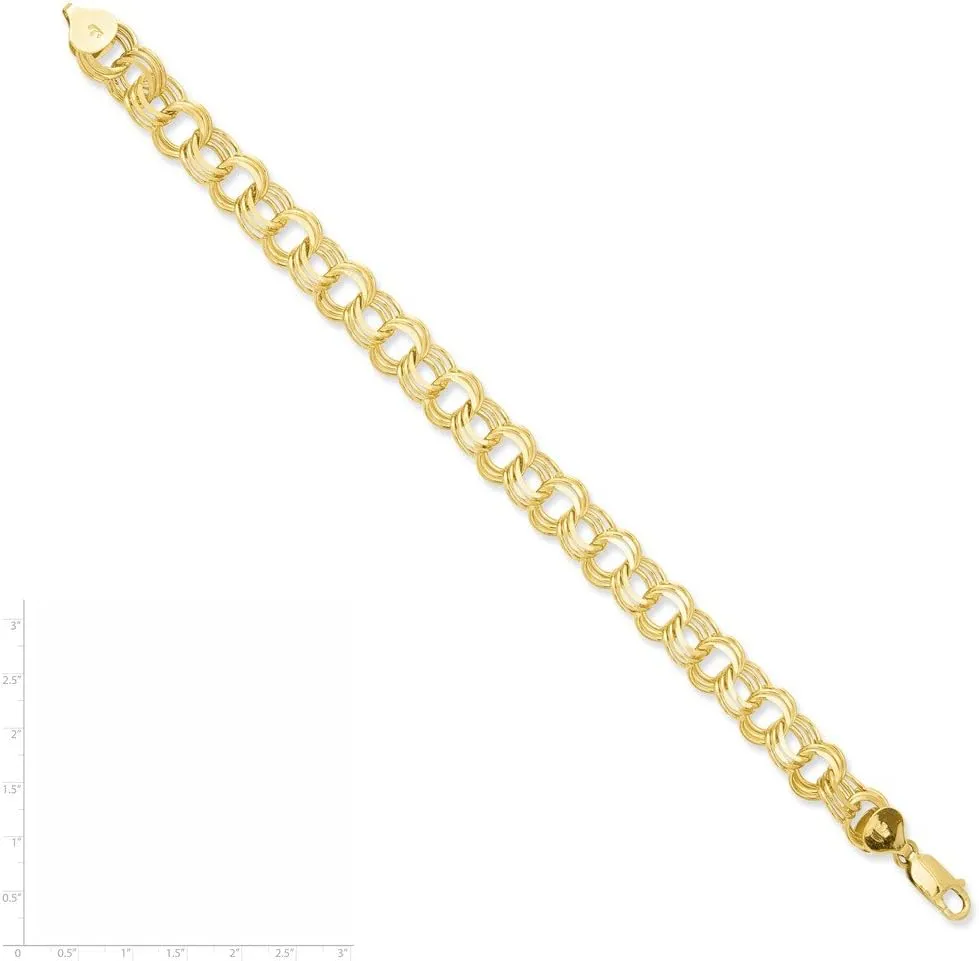 Solid 14k Yellow Gold Big Heavy Triple Link Pendant Charm Bracelet - with Secure Lobster Lock Clasp (7.5mm)
