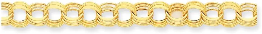 Solid 14k Yellow Gold Lite 11mm Triple Link Pendant Charm Bracelet - with Secure Lobster Lock Clasp