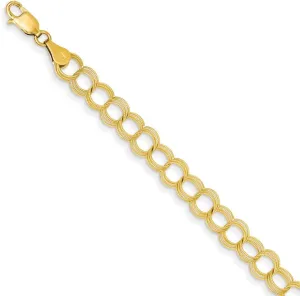 Solid 14k Yellow Gold Solid Triple Link Charm Pendant Bracelet - with Secure Lobster Lock Clasp