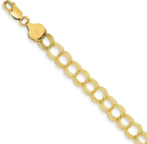 Solid 14k Yellow Gold Solid Triple Link Charm Pendant Bracelet - with Secure Lobster Lock Clasp