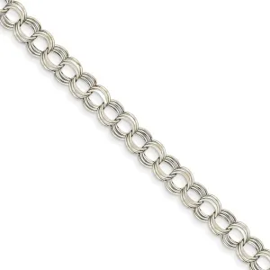 Solid 14k Yellow Gold White Gold Lite Light Weight 7mm Triple Link Charm Pendant Bracelet - with Secure Lobster Lock Clasp 8.25"