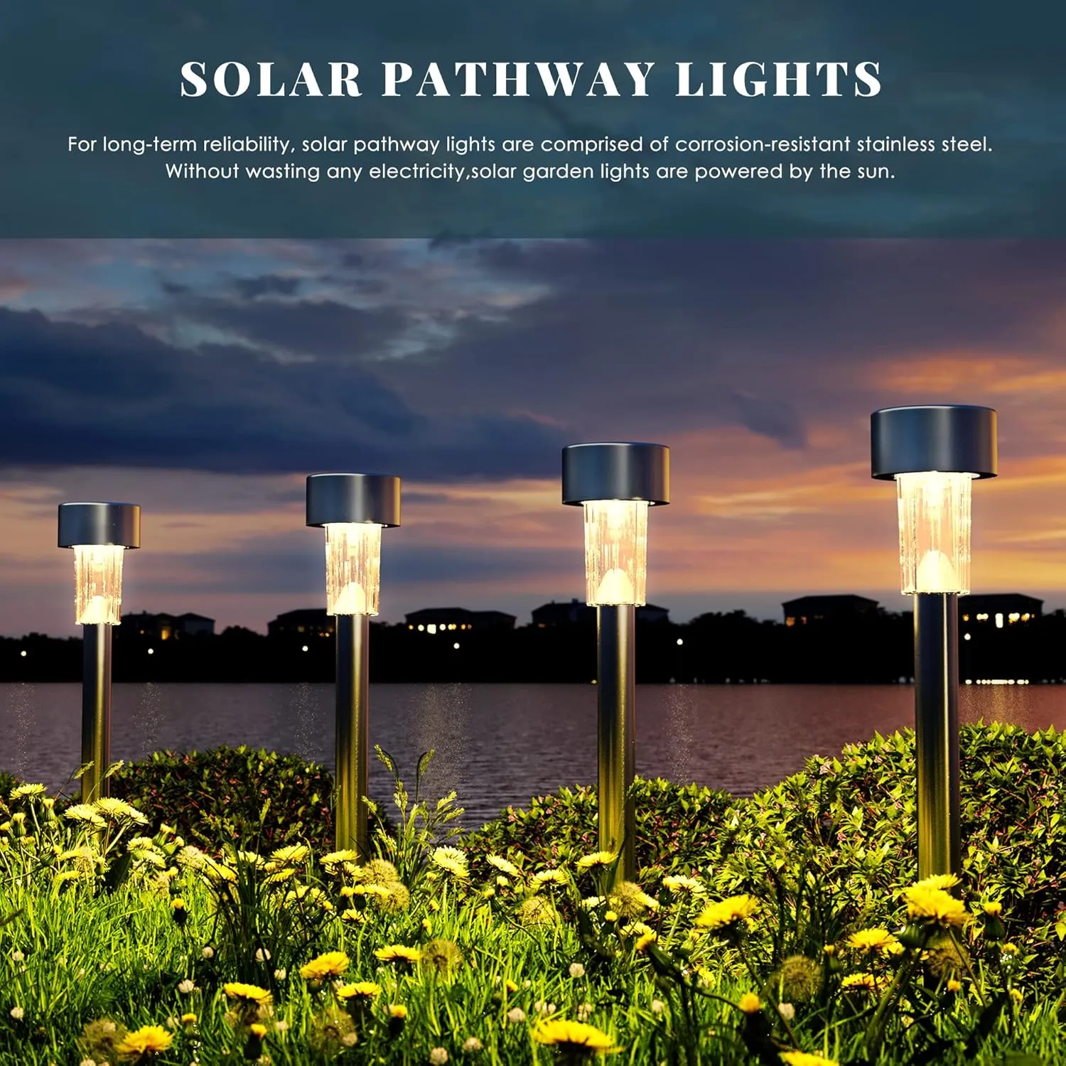 SOLPEX 16 Pack Solar Outdoor Lights Pathway, Stainless Steel Solar Lights Outdoor Waterproof,LED Landscape Lighting Walkway Light for Landscape/Patio/Lawn/Yard/Driveway-Warm White