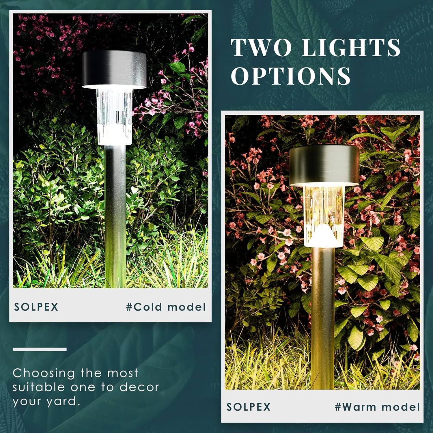 SOLPEX 16 Pack Solar Outdoor Lights Pathway, Stainless Steel Solar Lights Outdoor Waterproof,LED Landscape Lighting Walkway Light for Landscape/Patio/Lawn/Yard/Driveway-Warm White