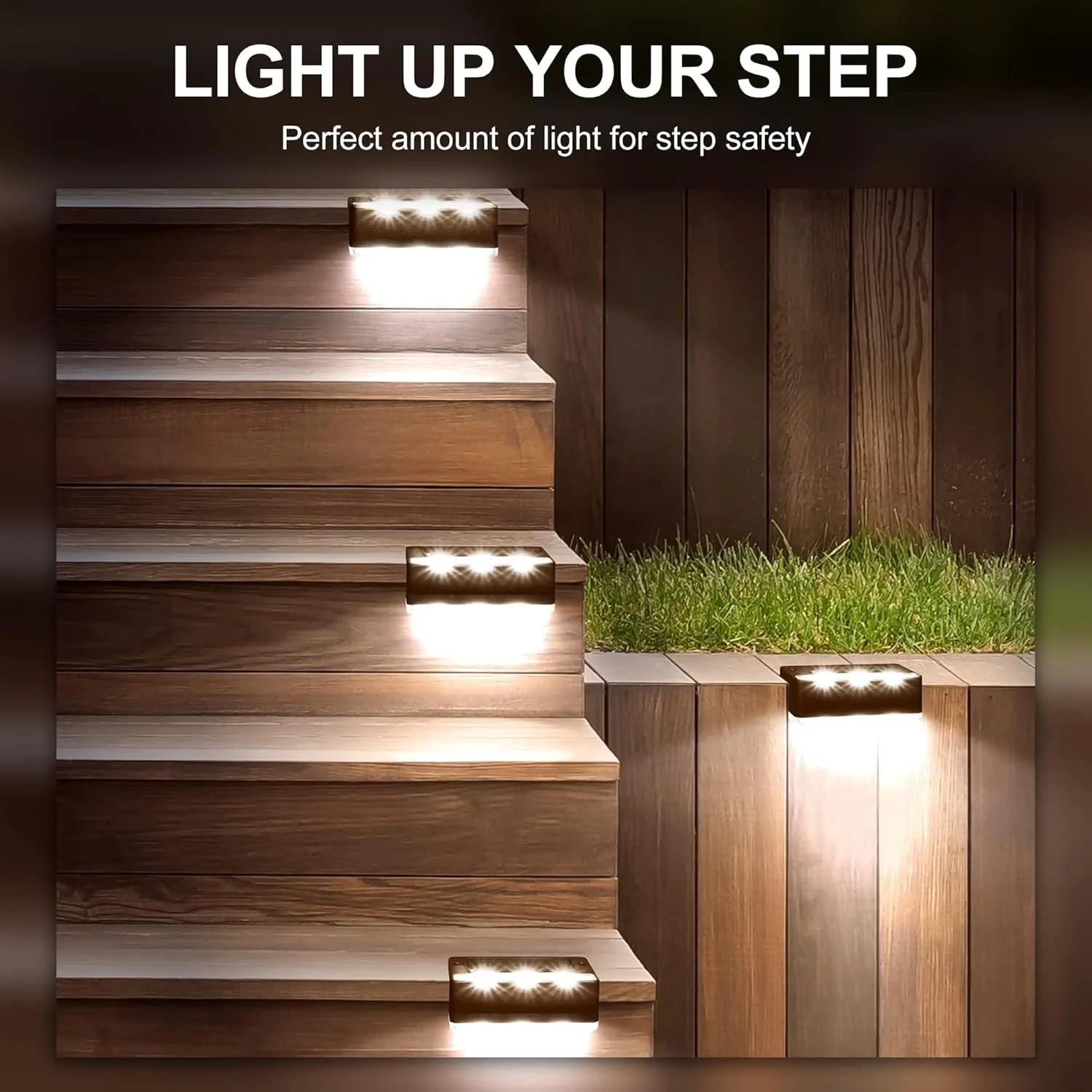 SOLPEX Solar Fence Lights, 6 LEDs Solar Lights Outdoor Waterproof Solar Powered for Deck, Stair, Front Porch, Balcony, Walkway, Garden, Yard, Patio, Pool Decor, IP65 Waterproof (16 Pack, Cold White)