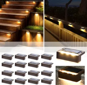 SOLPEX Solar Fence Lights, 6 LEDs Solar Lights Outdoor Waterproof Solar Powered for Deck, Stair, Front Porch, Balcony, Walkway, Garden, Yard, Patio, Pool Decor, IP65 Waterproof (16 Pack, Warm White)