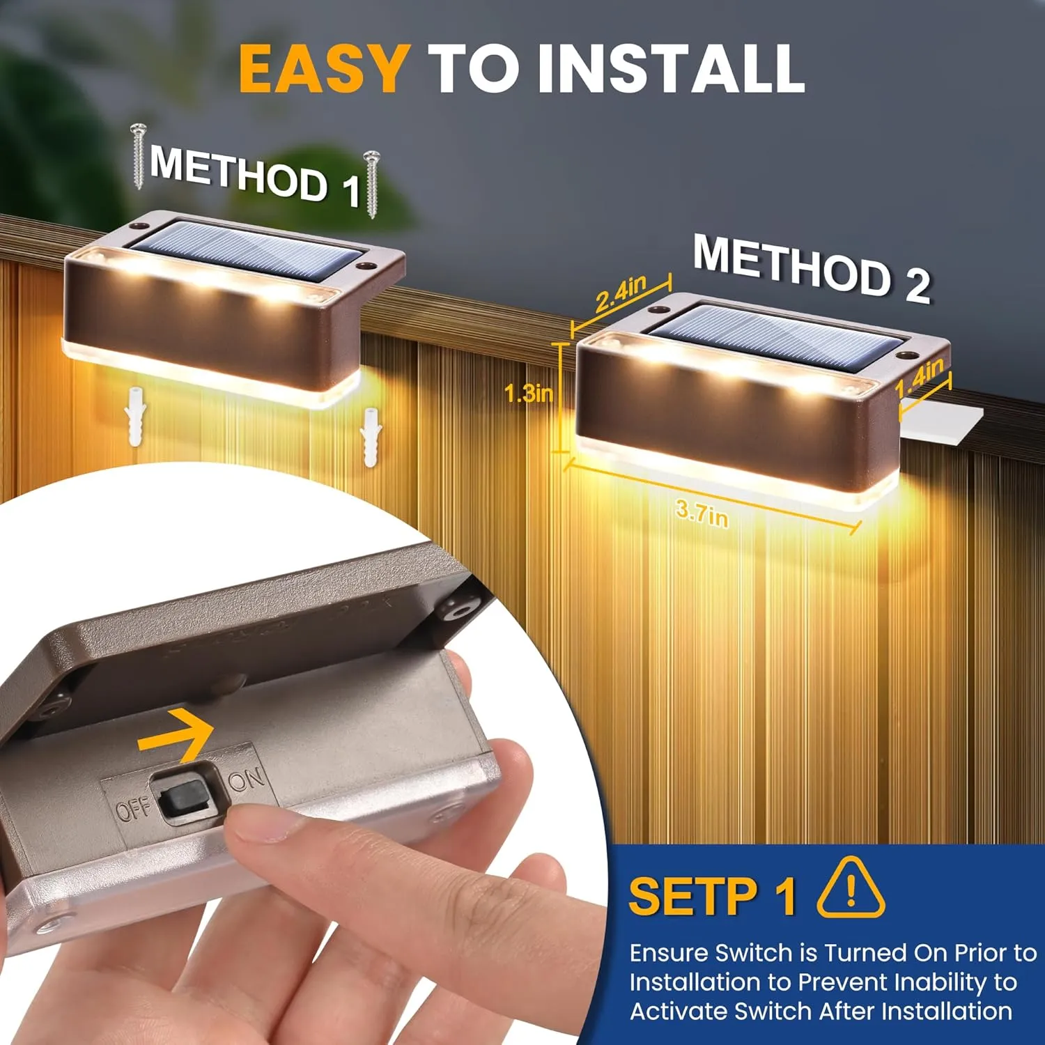 SOLPEX Solar Fence Lights, Solar Deck Lights Outdoor Waterproof Solar Powered for Step, Stair, Balcony,Front Porch,Garden, Walkway,Yard, Patio Decor, IP65 Waterproof (12 Pack, Warm White) 6 LEDs