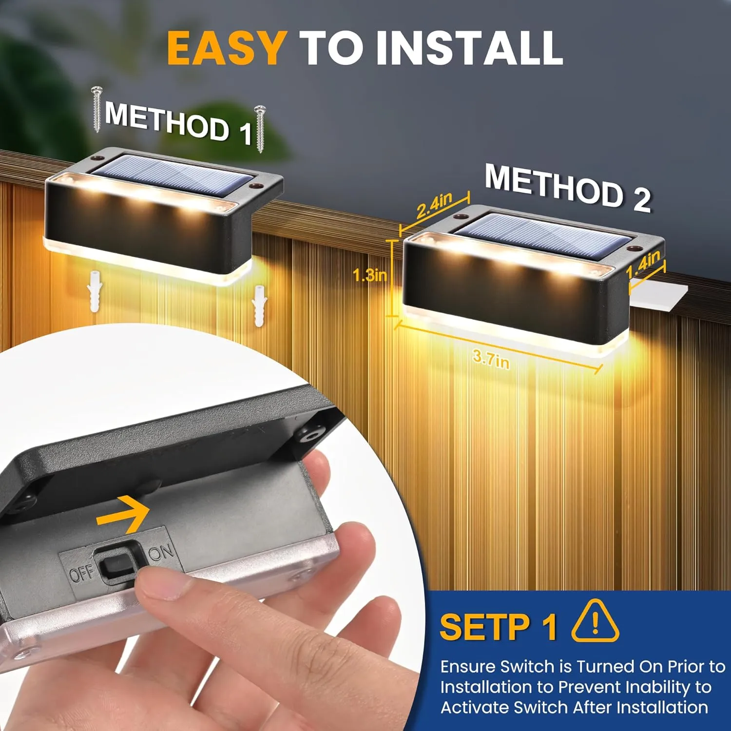 SOLPEX Solar Fence Lights, Solar Deck Lights Outdoor Waterproof Solar Powered for Step, Stair, Balcony,Front Porch,Garden, Walkway,Yard, Patio Decor, IP65 Waterproof (20 Pack, Warm White) 6 LEDs