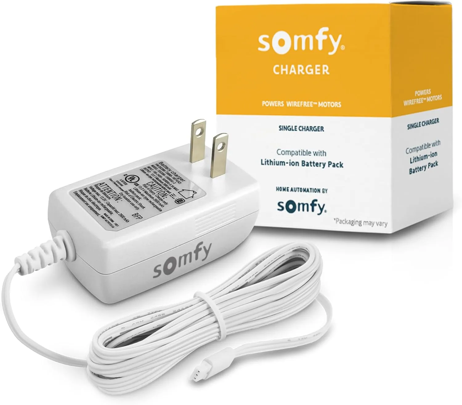 Somfy Charger for V2 Wirefree Motors – Powers External Battery Pack – Compatible with Sonesse 30/40 & Altus 28 – 3-Pin Connector – LED Indicator – 6-Foot Cable – #9025166