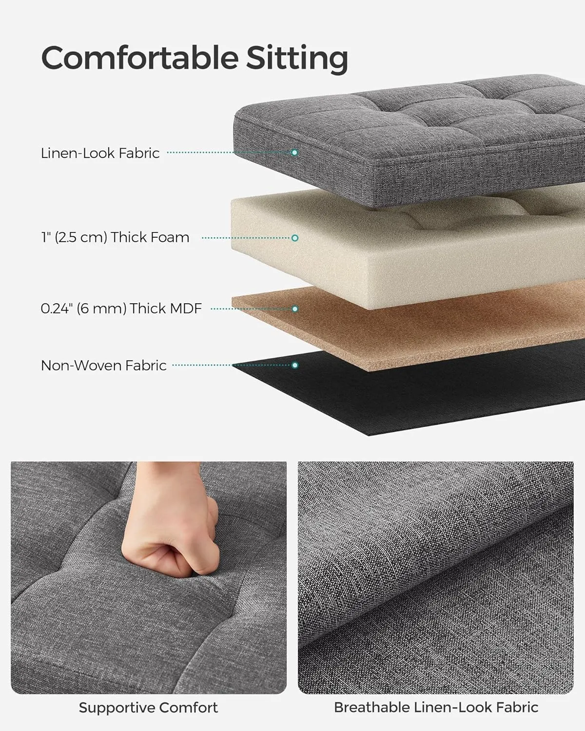 SONGMICS Mazie Collection - Small Folding Storage Ottoman, Foot Rest Stool, 12.2 x 16.1 x 12.2 Inches, 286 lb Load Capacity, for Living Room, Bedroom, Home Office, Dorm, Dark Gray ULSF102G01
