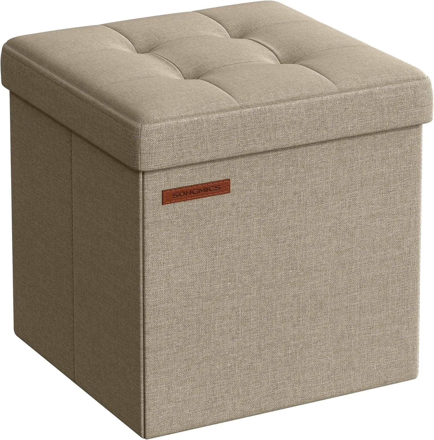 SONGMICS Storage Ottoman, Foldable Small Ottoman Foot Rest, 11.8 Inches Foot Stool, Cube Ottoman with Storage, Load up to 286 lb, for Living Room, Bedroom, Dorm, Camel Brown ULSF028K01