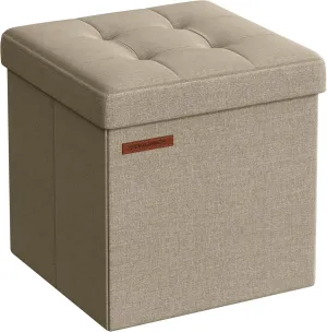 SONGMICS Storage Ottoman, Foldable Small Ottoman Foot Rest, 11.8 Inches Foot Stool, Cube Ottoman with Storage, Load up to 286 lb, for Living Room, Bedroom, Dorm, Camel Brown ULSF028K01