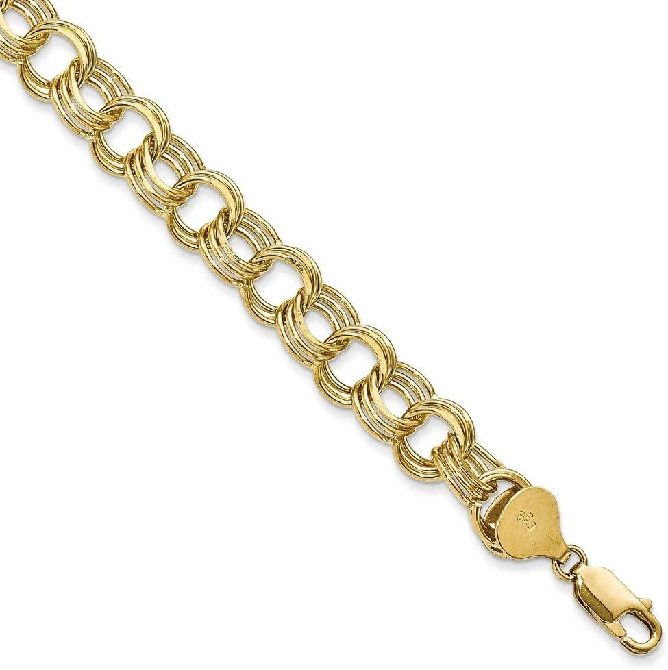 Sonia Jewels 10k Yellow Gold Triple Link Charm Pendant Bracelet - with Secure Lobster Lock Clasp