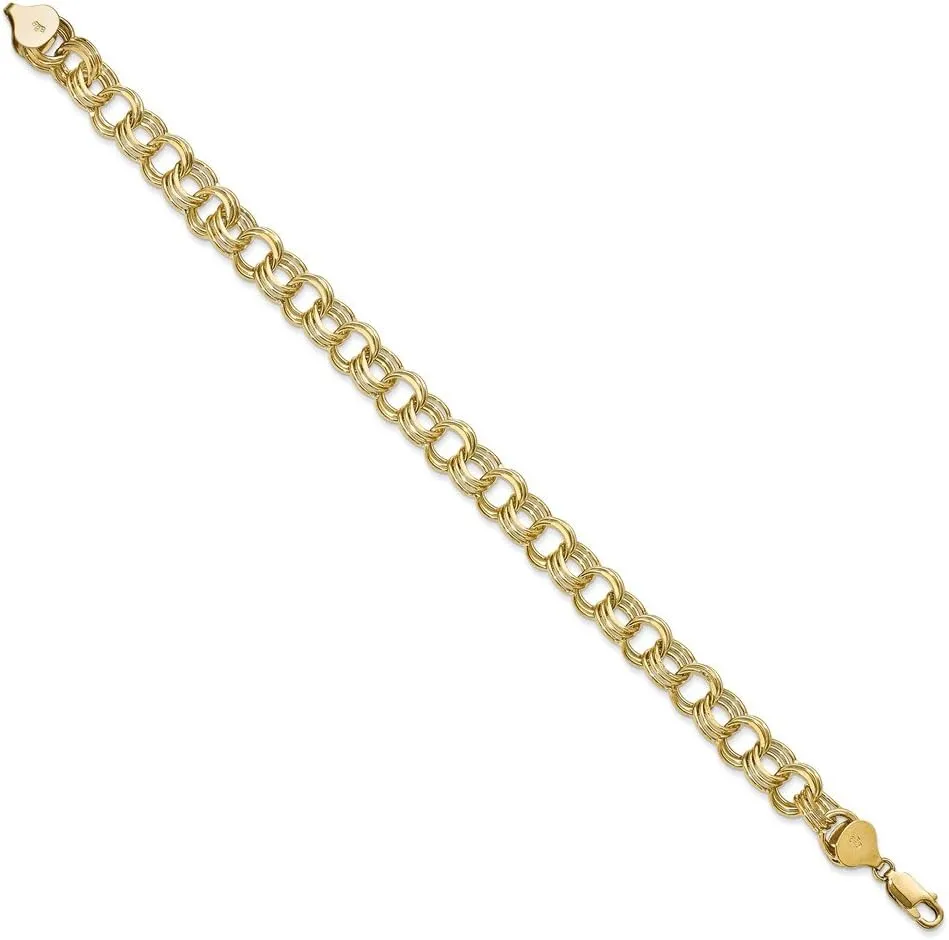 Sonia Jewels 10k Yellow Gold Triple Link Charm Pendant Bracelet - with Secure Lobster Lock Clasp