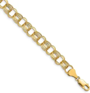 Sonia Jewels 14k Yellow Gold Lite 8mm Triple Link Charm Bracelet - with Secure Lobster Lock Clasp 8.25"