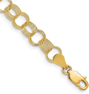 Sonia Jewels 14k Yellow Gold Real Triple Link Charm Bracelet - with Secure Lobster Lock Clasp 8"