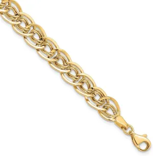 Sonia Jewels Real 10K Yellow Gold Triple Link Flat Curb Cuban Bracelet - with Secure Lobster Lock Clasp 7.25"