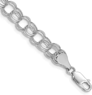 Sonia Jewels Real 14k White Gold Lite 7mm Triple Link Charm Bracelet - with Secure Lobster Lock Clasp 7.25"