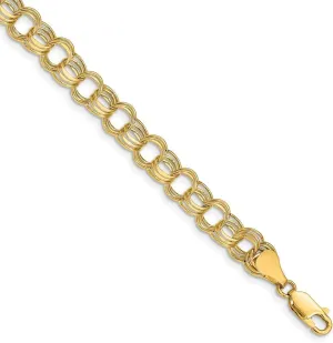 Sonia Jewels Real 14k Yellow Gold Lite 7mm Triple Link Charm Bracelet - with Secure Lobster Lock Clasp 8.25"