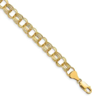 Sonia Jewels Real 14k Yellow Gold Lite 8mm Triple Link Charm Bracelet - with Secure Lobster Lock Clasp 7.25"