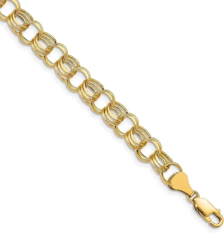 Sonia Jewels Real 14k Yellow Gold Lite 8mm Triple Link Charm Bracelet - with Secure Lobster Lock Clasp 8.25"