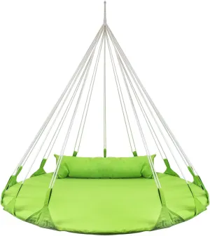 Sorbus 56" Stylish Hanging Swing Nest - Premium Cotton Double Hammock Daybed Saucer Swing Lounger - 264lbs Spinner Swing w/Pillow - Easy Setup Sturdy Tree Swing - for Indoor/Outdoor, Travel - Green