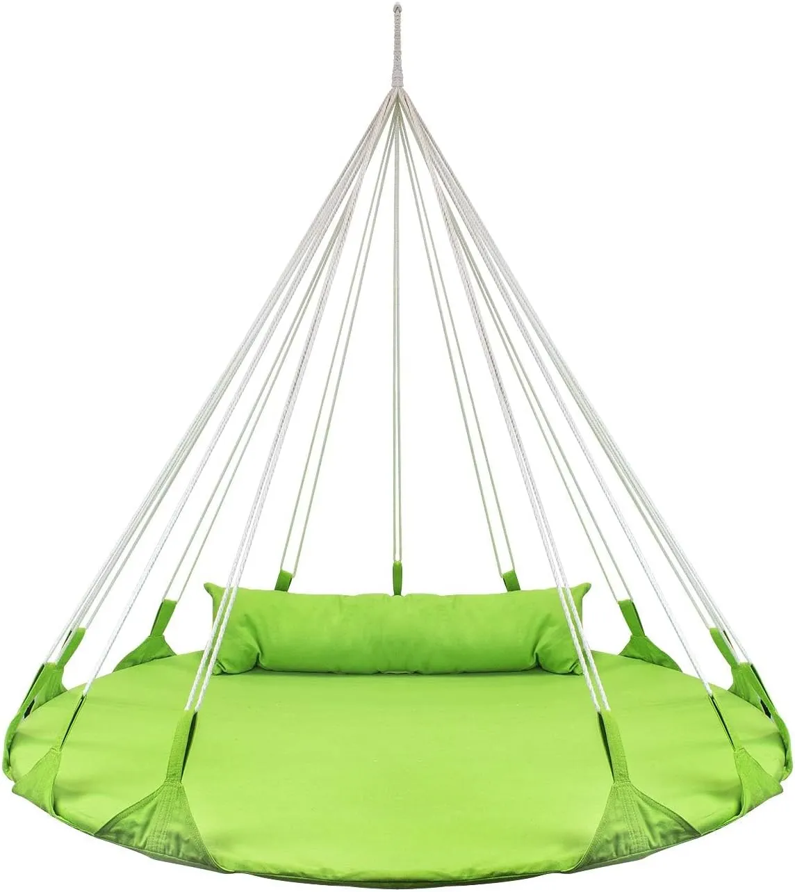 Sorbus 56" Stylish Hanging Swing Nest - Premium Cotton Double Hammock Daybed Saucer Swing Lounger - 264lbs Spinner Swing w/Pillow - Easy Setup Sturdy Tree Swing - for Indoor/Outdoor, Travel - Green