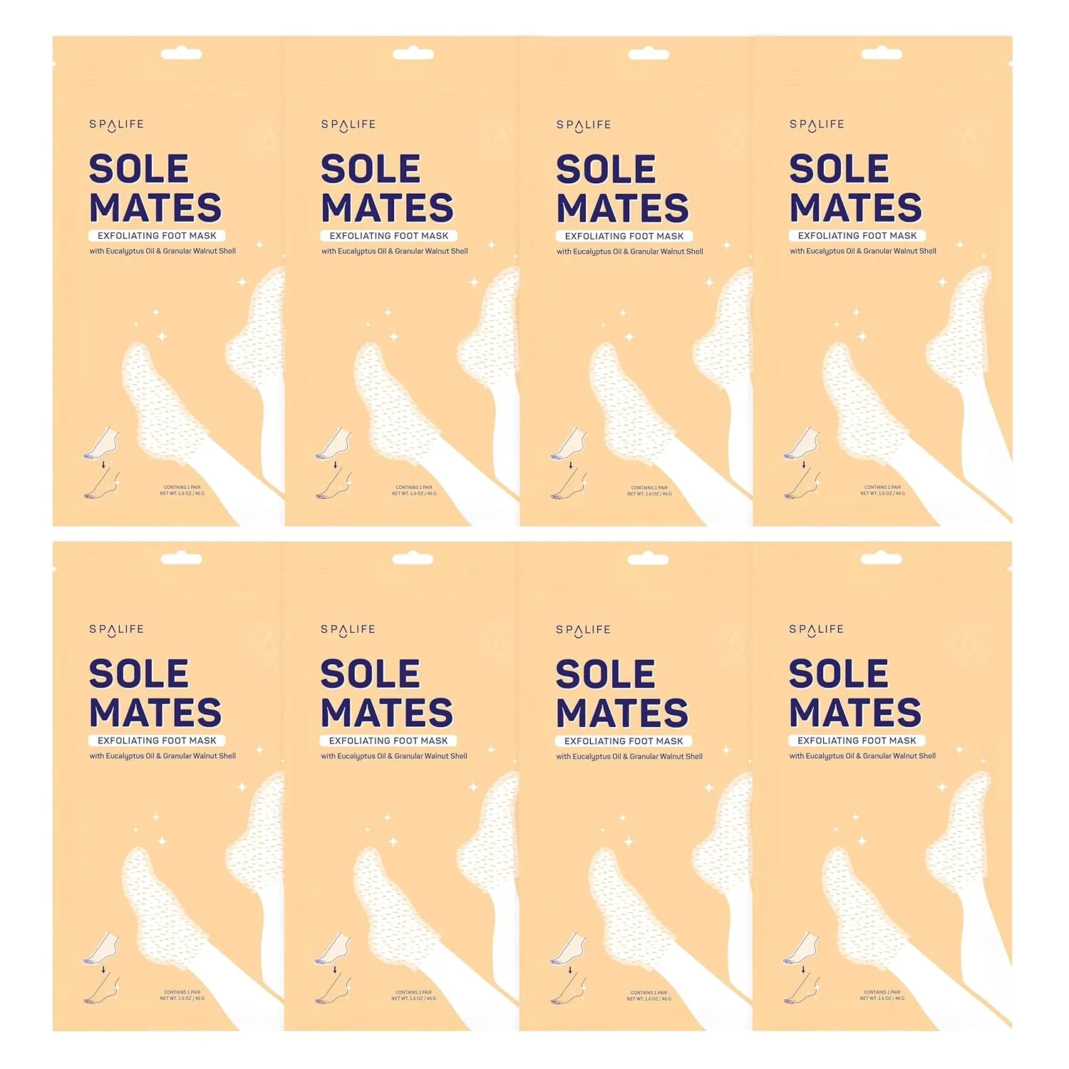 SpaLife Beauty Sole Mates Exfoliating Foot Masks –For Callus Removal with Macadamia Oil, Walnut Shell, and Eucalyptus Oil – 8 Pack
