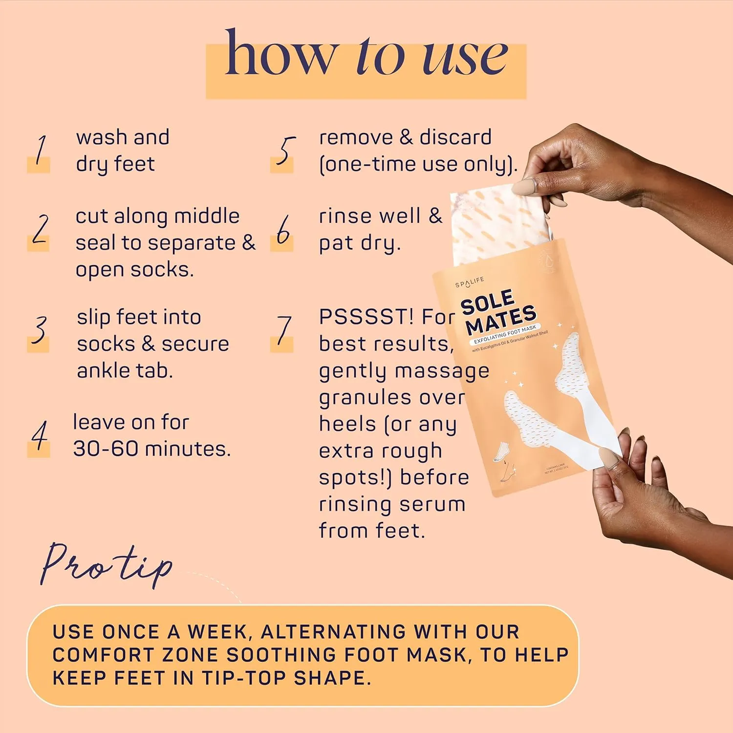 SpaLife Beauty Sole Mates Exfoliating Foot Masks –For Callus Removal with Macadamia Oil, Walnut Shell, and Eucalyptus Oil – 8 Pack