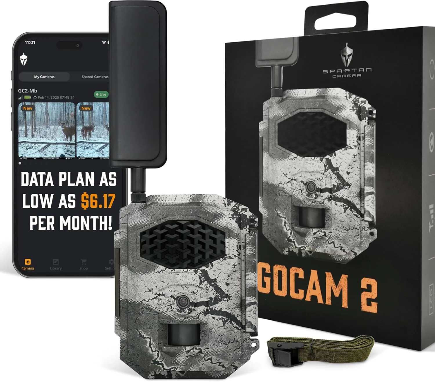 Spartan Camera 2025 Upgrade GoCam2 Cellular APP Control Trail Camera, 4G LTE, 1080P Video, FHD Photos, No Glow, Night Vision, Motion Activated, IP65 Water Resistant (Spartan Areus, Multi-Carrier)