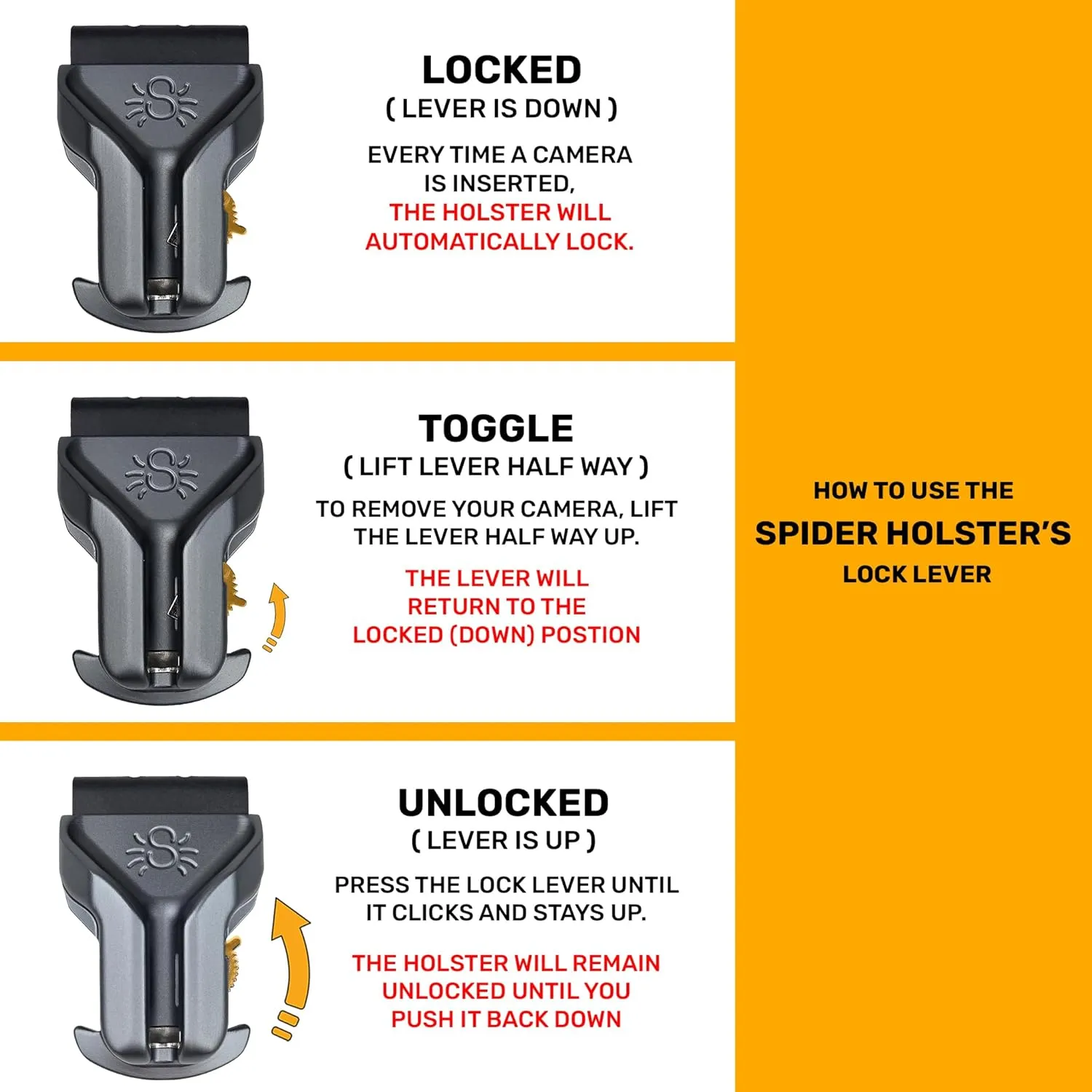 Spider Holster – SpiderPro DSLR Single Camera System v2 for Carrying ONE Professional Camera and Heavy Gear Featuring Belt with Built-In Self-Locking Camera Holster for Secure Quick-Draw Camera Access