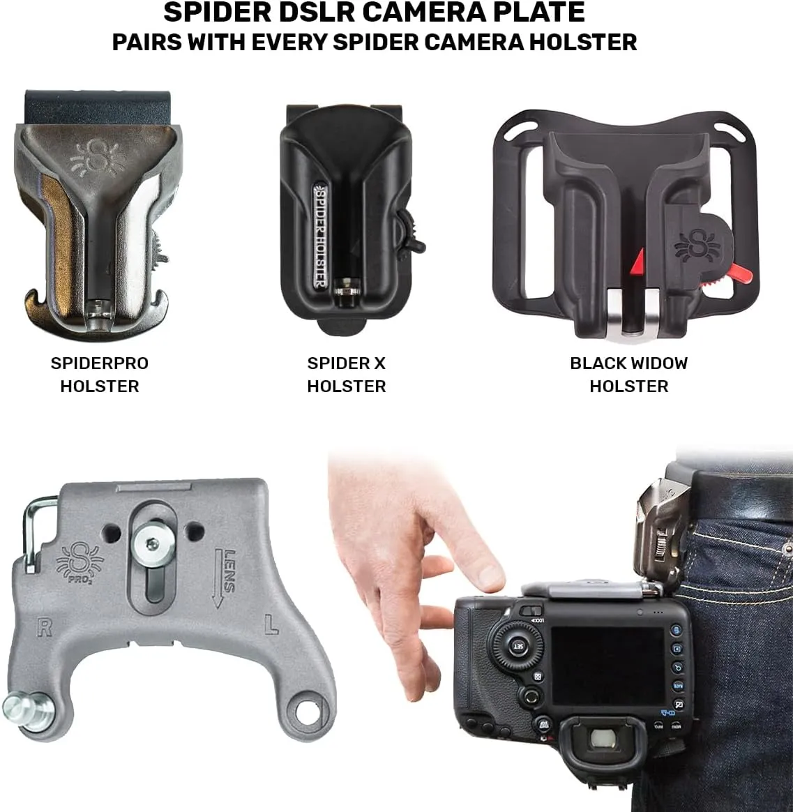 Spider Holster – SpiderPro DSLR Single Camera System v2 for Carrying ONE Professional Camera and Heavy Gear Featuring Belt with Built-In Self-Locking Camera Holster for Secure Quick-Draw Camera Access
