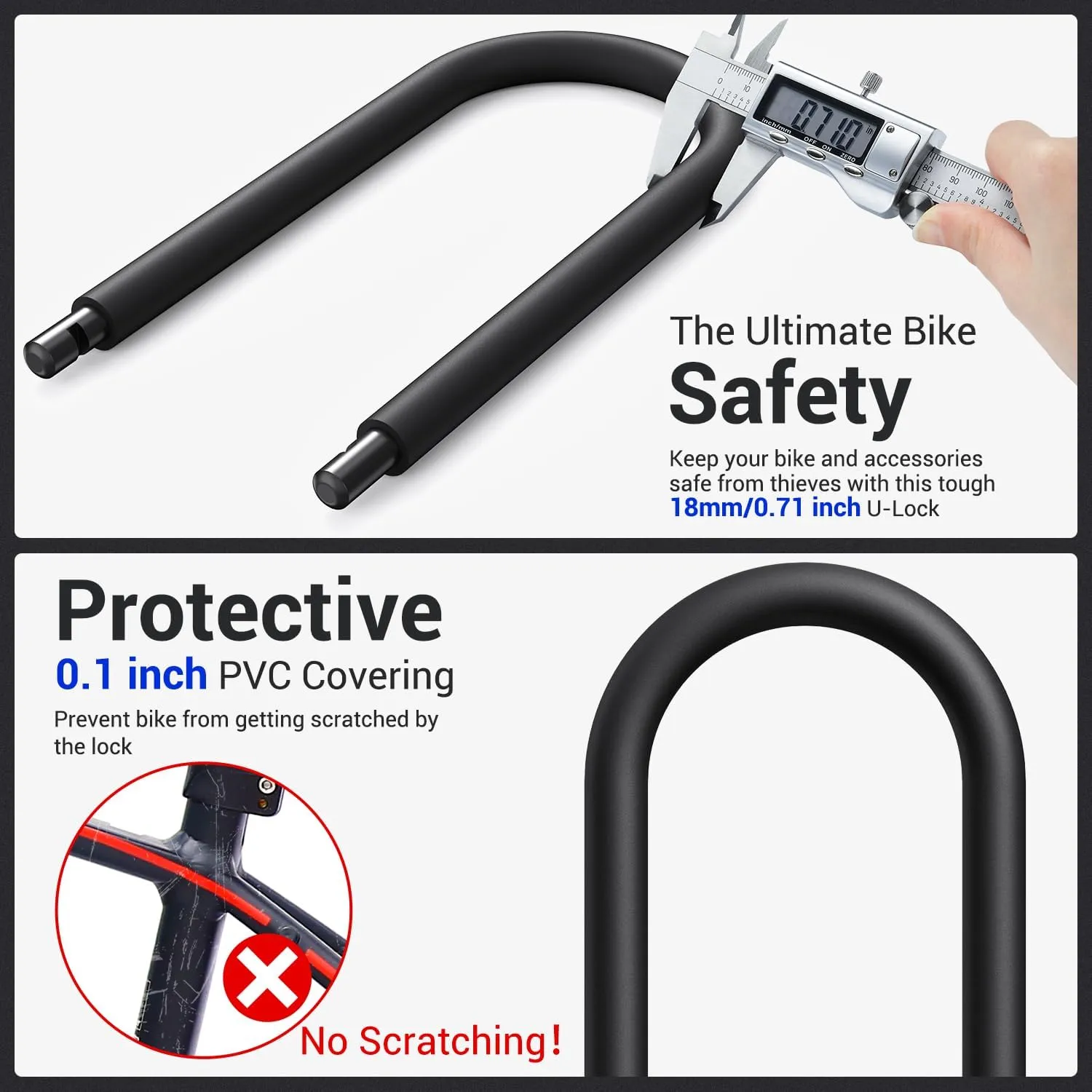 Sportneer Bike Lock: Heavy Duty Bike U Lock with 6ft Security Steel Cable - 18mm Shackle Bicycle U-Locks with Keys and Sturdy Mounting Bracket for Road Mountain Bike Bicycle, Size 11.5''x6.25''