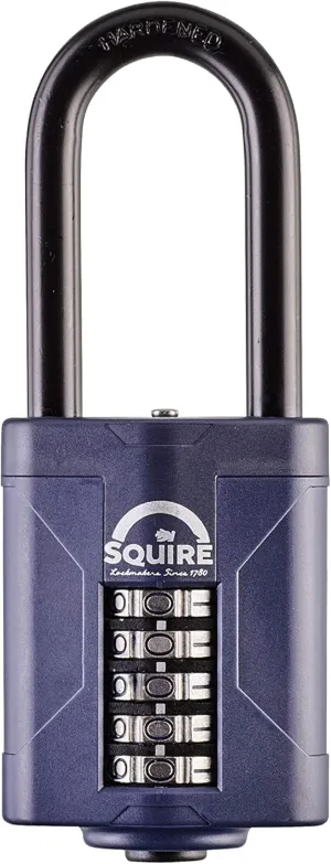 Squire Heavy Duty Padlock CP60/2.5 - Toughest Long Shackle 5 Wheel Combination Padlock, Alloy Steel, Corrosion Resistance, Weatherproof - Blue, 2.36 in