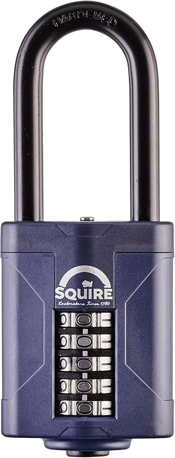 Squire Heavy Duty Padlock CP60/2.5 - Toughest Long Shackle 5 Wheel Combination Padlock, Alloy Steel, Corrosion Resistance, Weatherproof - Blue, 2.36 in