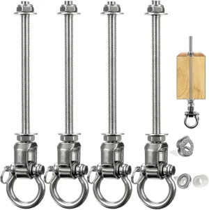 Stainless Steel 304 Swing Hangers with Bearings, Set of 4, Heavy Duty Screw Brackets for Hanging Chairs, Swings, Punching Bag, 1500LB Capacity, 11 in